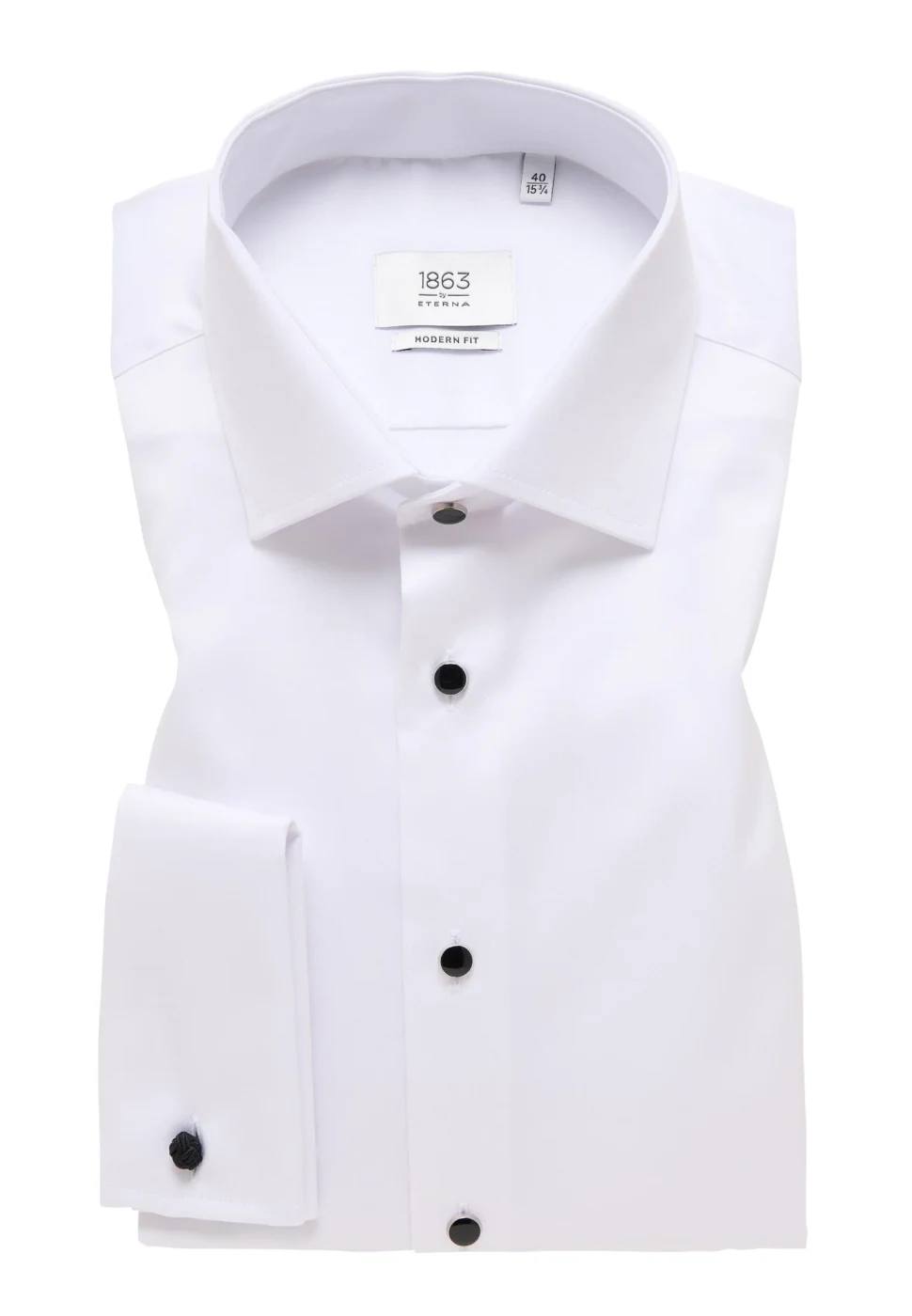 'Celebration Luxury Shirt' in White with French Cuff and Black Stud Buttons Mo
