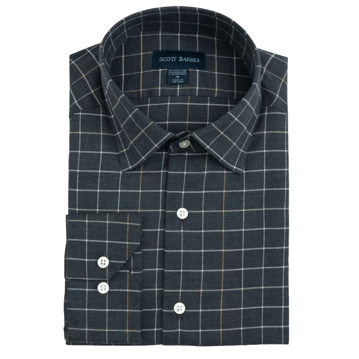 Cotton/Cashmere Windowpane Check Sport Shirt in Charcoal