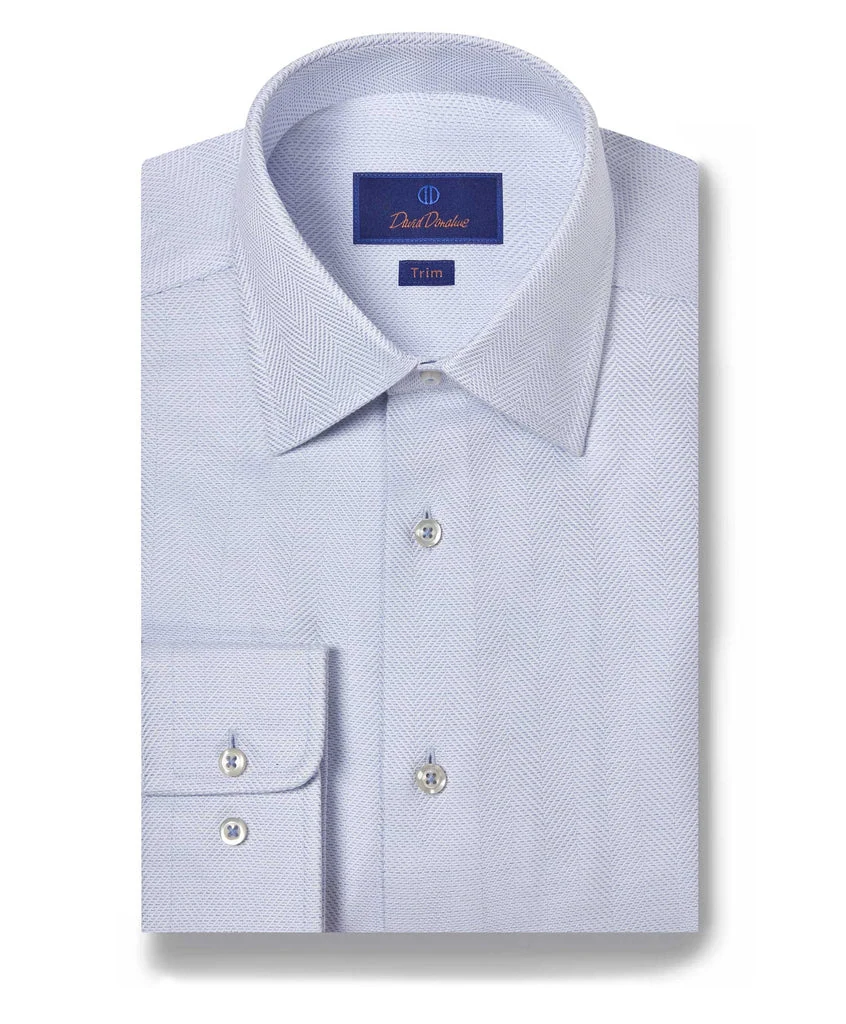 White & Blue Herringbone Dress Shirt
